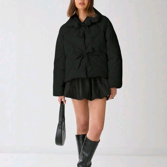 Jackets & Blazers - Women Casual Cute Solid Color Bow Decor Patch Pocket Padded Coat, Winter